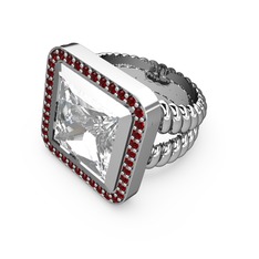 Swarovski ve garnet 14 ayar beyaz altın yüzük