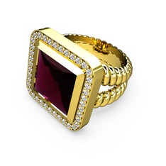 Rodolit garnet ve beyaz zirkon 18 ayar altın yüzük