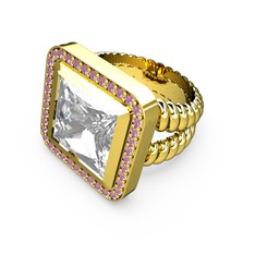 Swarovski ve pembe kuvars 14 ayar altın yüzük