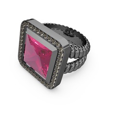 Armonia Yüzük - Pembe kuvars ve dumanlı kuvars 925 ayar siyah rodyum kaplama gümüş yüzük #pdaofe