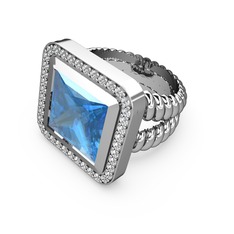 Armonia Yüzük - Akuamarin ve swarovski 18 ayar beyaz altın yüzük #qkft1g