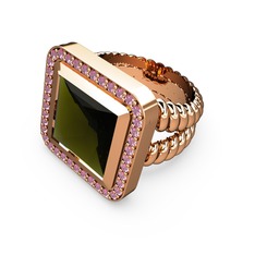 Armonia Yüzük - Peridot ve pembe kuvars 925 ayar rose altın kaplama gümüş yüzük #r9a56d