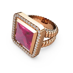 Pembe kuvars ve pırlanta 18 ayar rose altın yüzük (0.6 karat)