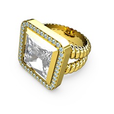 Swarovski ve akuamarin 8 ayar altın yüzük