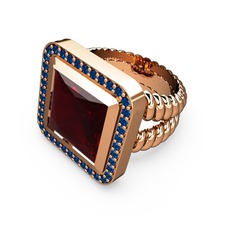 Garnet ve lab safir 18 ayar rose altın yüzük