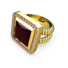 Garnet ve pembe kuvars 14 ayar altın yüzük