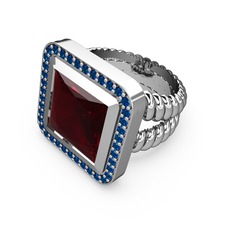 Garnet ve lab safir 14 ayar beyaz altın yüzük