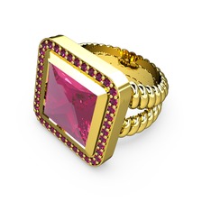 Armonia Yüzük - Pembe kuvars ve rodolit garnet 14 ayar altın yüzük #vqlogk