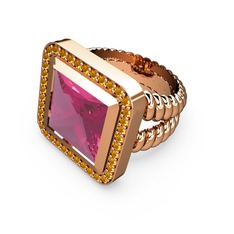 Armonia Yüzük - Pembe kuvars ve sitrin 8 ayar rose altın yüzük #vyase4