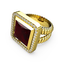 Garnet ve pırlanta 925 ayar altın kaplama gümüş yüzük (0.6 karat)