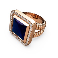 Lab safir ve beyaz zirkon 18 ayar rose altın yüzük