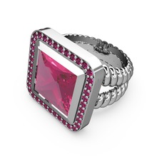 Pembe kuvars ve rodolit garnet 18 ayar beyaz altın yüzük
