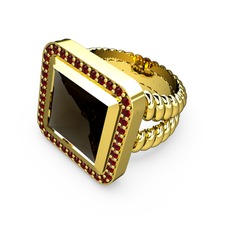 Armonia Yüzük - Dumanlı kuvars ve garnet 8 ayar altın yüzük #xceceo