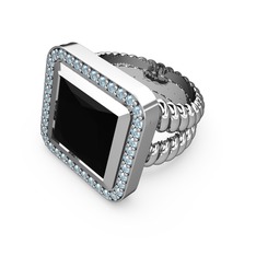 Armonia Yüzük - Siyah zirkon ve akuamarin 925 ayar gümüş yüzük #xt3toh