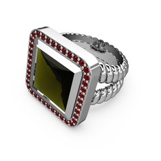 Peridot ve garnet 18 ayar beyaz altın yüzük