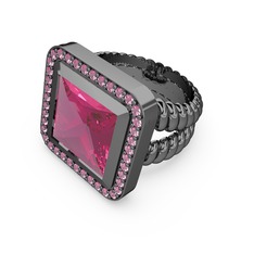 Armonia Yüzük - Pembe kuvars 925 ayar siyah rodyum kaplama gümüş yüzük #ybpqoy