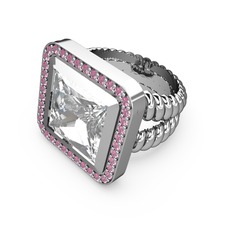 Armonia Yüzük - Swarovski ve pembe kuvars 8 ayar beyaz altın yüzük #zav4ng