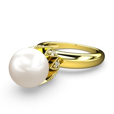 Kartopu İnci Yüzük - Inci ve beyaz zirkon 14 ayar altın yüzük #10n2ecu