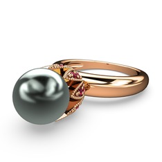 Siyah inci ve rodolit garnet 8 ayar rose altın yüzük