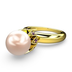 Kartopu İnci Yüzük - Pembe inci ve ametist 14 ayar altın yüzük #1ayiadh