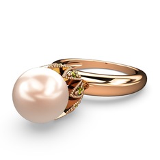 Kartopu İnci Yüzük - Pembe inci ve peridot 8 ayar rose altın yüzük #1bcyce4