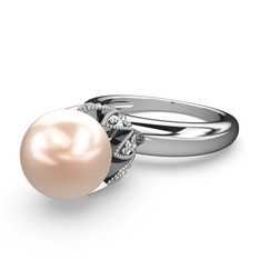 Kartopu İnci Yüzük - Pembe inci ve swarovski 8 ayar beyaz altın yüzük #1ntloen