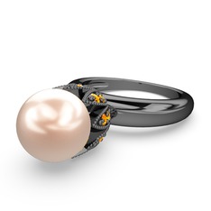 Kartopu İnci Yüzük - Pembe inci ve sitrin 925 ayar siyah rodyum kaplama gümüş yüzük #1o7cm6m