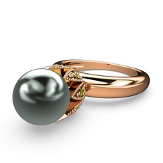 Kartopu İnci Yüzük - Siyah inci ve peridot 925 ayar rose altın kaplama gümüş yüzük #1qen1r4