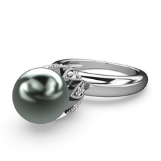 Kartopu İnci Yüzük - Siyah inci ve swarovski 14 ayar beyaz altın yüzük #1xhciwf