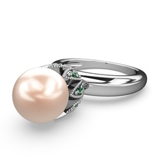 Pembe inci ve yeşil kuvars 14 ayar beyaz altın yüzük