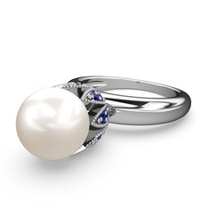 Kartopu İnci Yüzük - Inci ve lab safir 18 ayar beyaz altın yüzük #ktzcoe