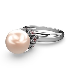 Kartopu İnci Yüzük - Pembe inci ve garnet 8 ayar beyaz altın yüzük #oyh4x7