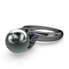 Kartopu İnci Yüzük - Siyah inci ve ametist 925 ayar siyah rodyum kaplama gümüş yüzük #pj9tyc