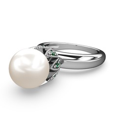 Kartopu İnci Yüzük - Inci ve yeşil kuvars 18 ayar beyaz altın yüzük #u75qjs