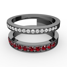 Zaria Yüzük - Pırlanta ve garnet 925 ayar siyah rodyum kaplama gümüş yüzük (0.253 karat) #10d90o3