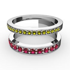 Zaria Yüzük - Peridot ve rodolit garnet 18 ayar beyaz altın yüzük #10t6erd