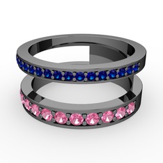 Zaria Yüzük - Lab safir ve pembe kuvars 925 ayar siyah rodyum kaplama gümüş yüzük #11t2k3g
