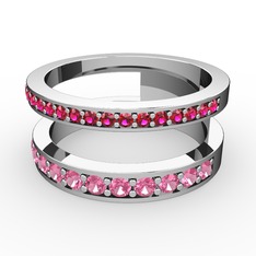 Zaria Yüzük - Rodolit garnet ve pembe kuvars 18 ayar beyaz altın yüzük #122rexp