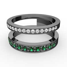 Zaria Yüzük - Swarovski ve yeşil kuvars 925 ayar siyah rodyum kaplama gümüş yüzük #12pcidt