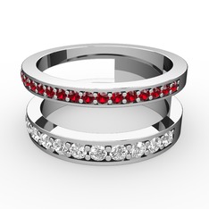 Garnet ve beyaz zirkon 18 ayar beyaz altın yüzük