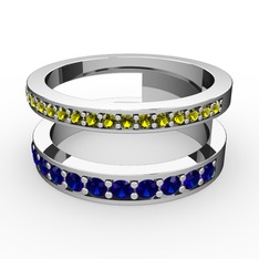 Peridot ve lab safir 8 ayar beyaz altın yüzük