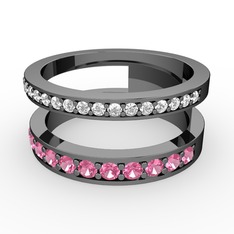 Zaria Yüzük - Swarovski ve pembe kuvars 925 ayar siyah rodyum kaplama gümüş yüzük #14qixvu