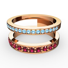 Akuamarin ve rodolit garnet 8 ayar rose altın yüzük