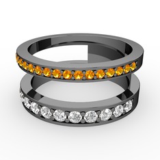 Zaria Yüzük - Sitrin ve beyaz zirkon 925 ayar siyah rodyum kaplama gümüş yüzük #18rpwuf