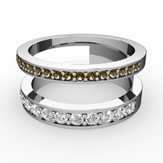 Dumanlı kuvars ve swarovski 18 ayar beyaz altın yüzük
