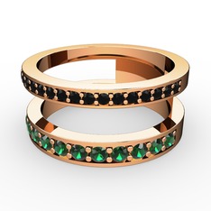 Siyah zirkon ve yeşil kuvars 925 ayar rose altın kaplama gümüş yüzük