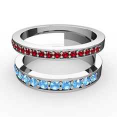 Garnet ve akuamarin 8 ayar beyaz altın yüzük