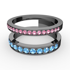 Zaria Yüzük - Pembe kuvars ve akuamarin 925 ayar siyah rodyum kaplama gümüş yüzük #1e48ajd