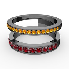 Zaria Yüzük - Sitrin ve garnet 925 ayar siyah rodyum kaplama gümüş yüzük #1eqgpte