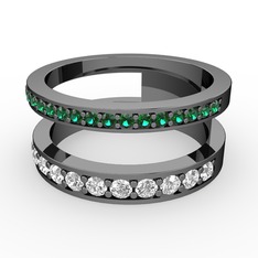 Zaria Yüzük - Yeşil kuvars ve beyaz zirkon 925 ayar siyah rodyum kaplama gümüş yüzük #1giffki